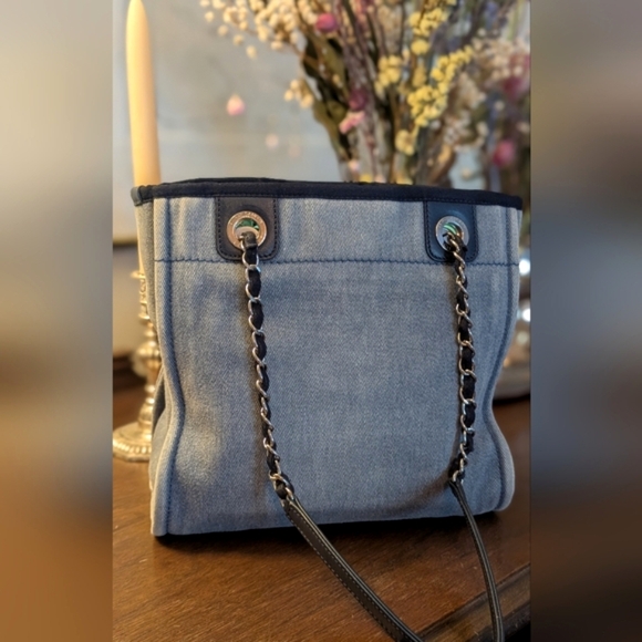 Chanel‎ Blue Denim Sequin Deauville Tote Bag - Picture 4 of 16